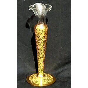 Glastonbury Lotus Daisy Fields Vase 7" glass 22kt gold covered romantic cottage